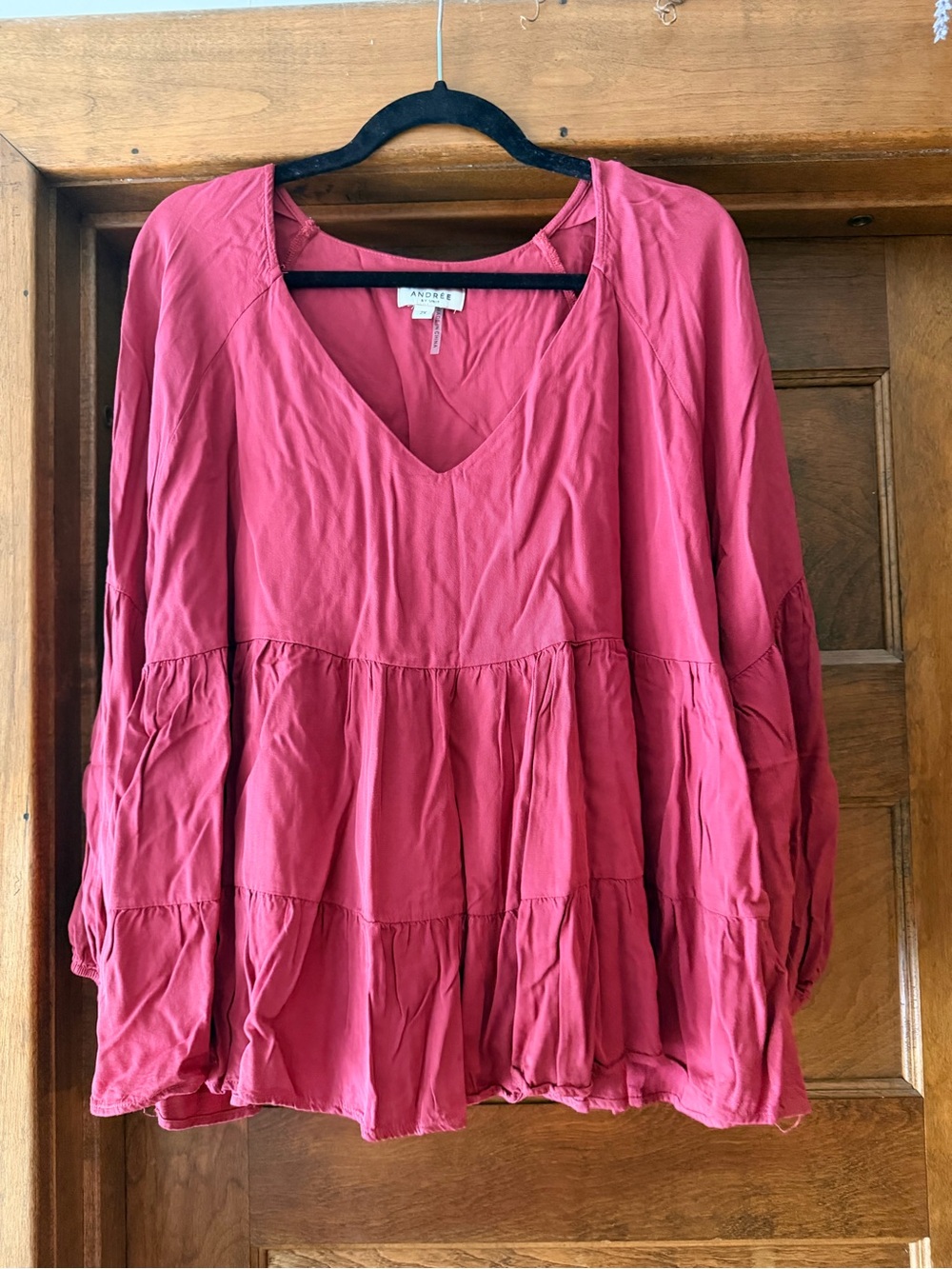 Andree Raspberry Tiered V-Neck Tunic